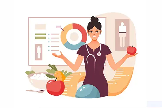 Nutricionista em consultório montando plano alimentar, atendida pela contabilidade para nutricionistas em Brasília
